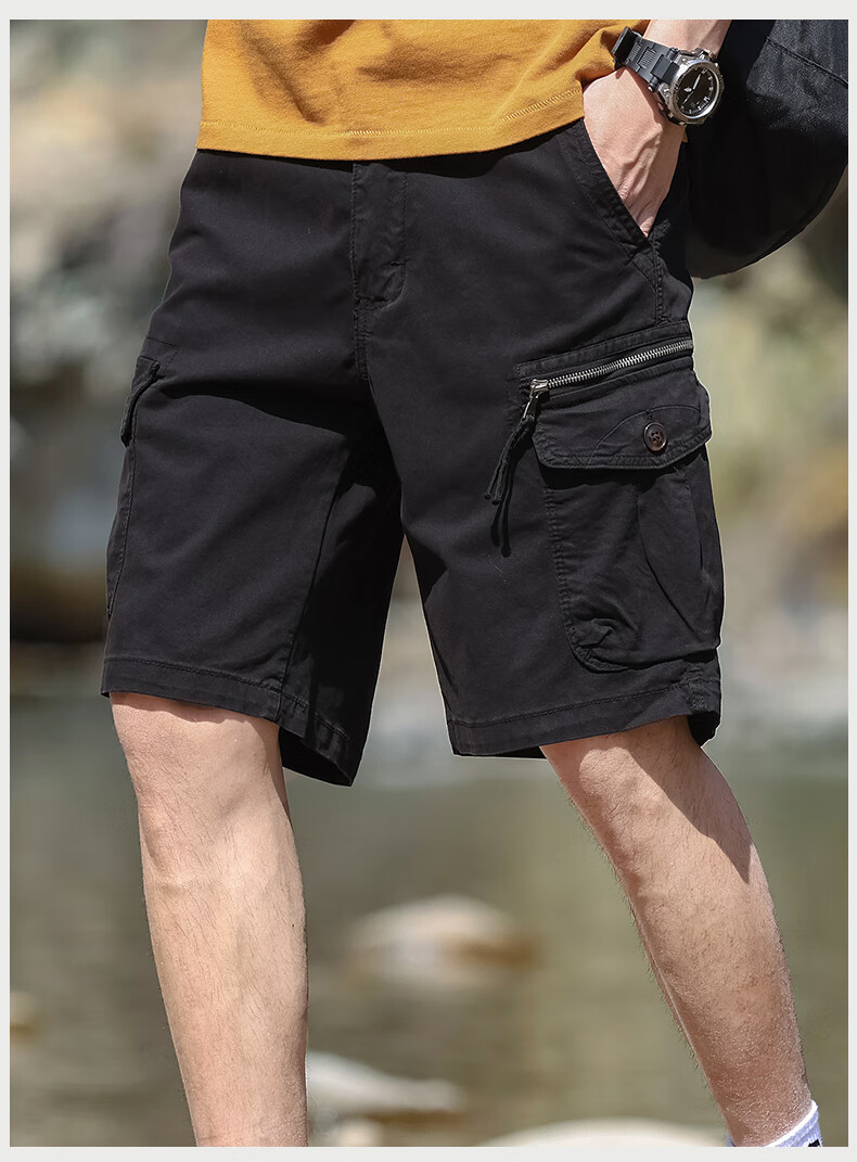 EASTERN CAMEL Men's Cargo Shorts, Casual Five-Point Pants, Spring And Summer Mid-Length Pants, Thin Style, Large Pocket Trousers, Khaki, Size 29 13