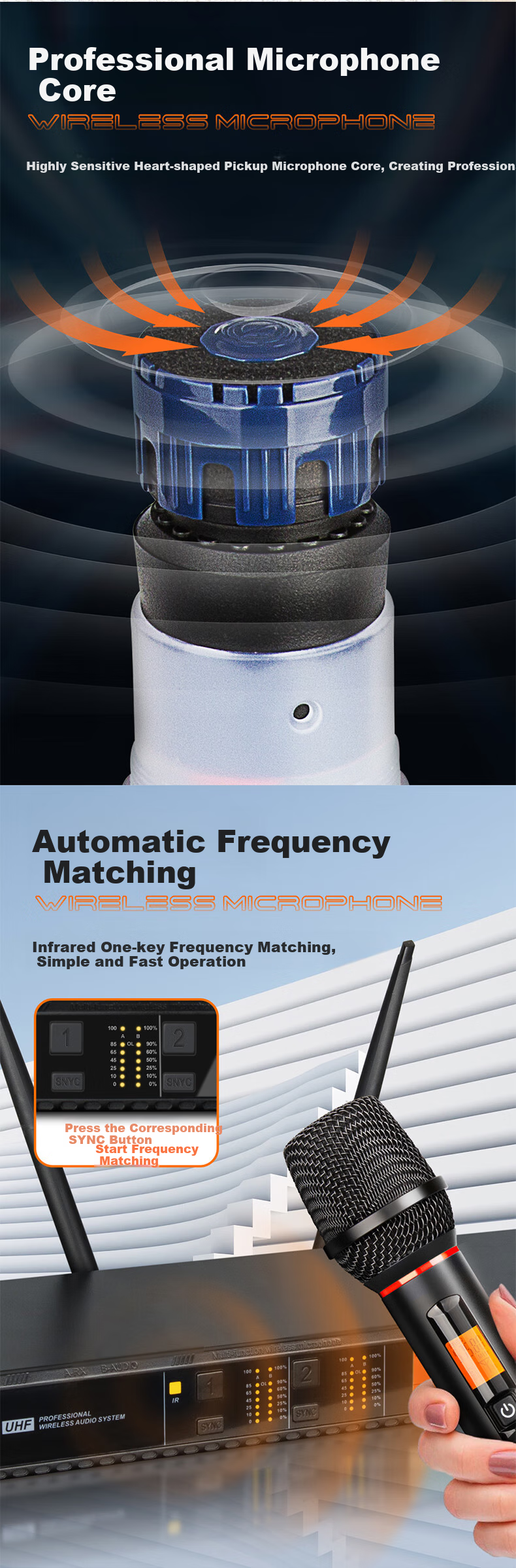 Depusheng Professional Wireless Microphone System, Home KTV Singing, Karaoke for Meetings And Training, Speech And Stage Performance, Karaoke Machine with Dual Microphones, Anti-Howling Frequency Adjustment, DR28 3