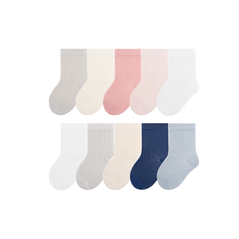 Five Cotton 5 Pairs Children's Thin Mesh Antibacterial Baby Mid-Calf Socks White Student Socks