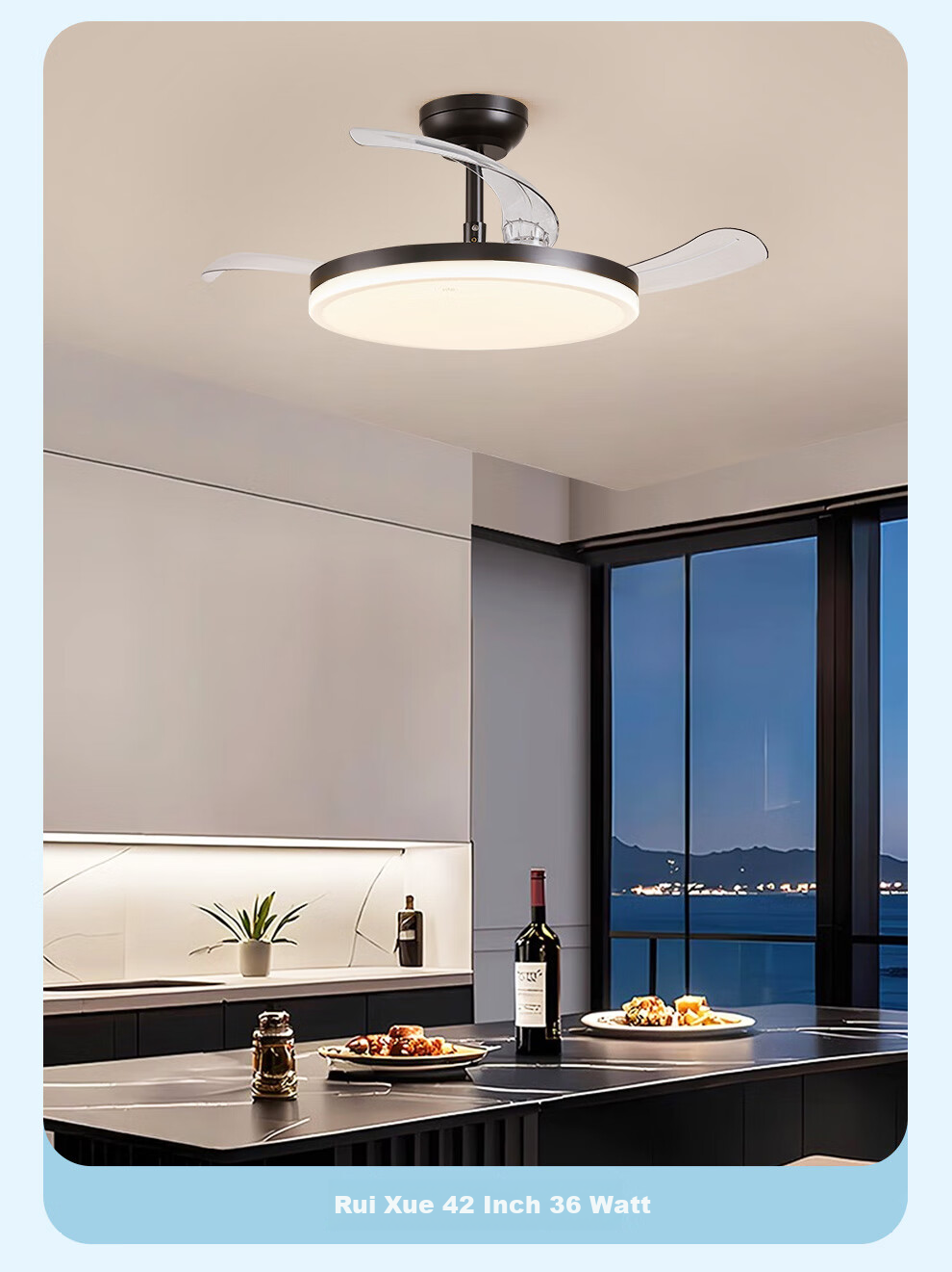 NVC Lighting Fan Light, Ceiling Fan Light for Dining Room And Bedroom, Nordic Style, High Color Rendering Index, Ultra-Thin, Variable Frequency, Simple Black Design, 42 Inches, 36 Watts 15