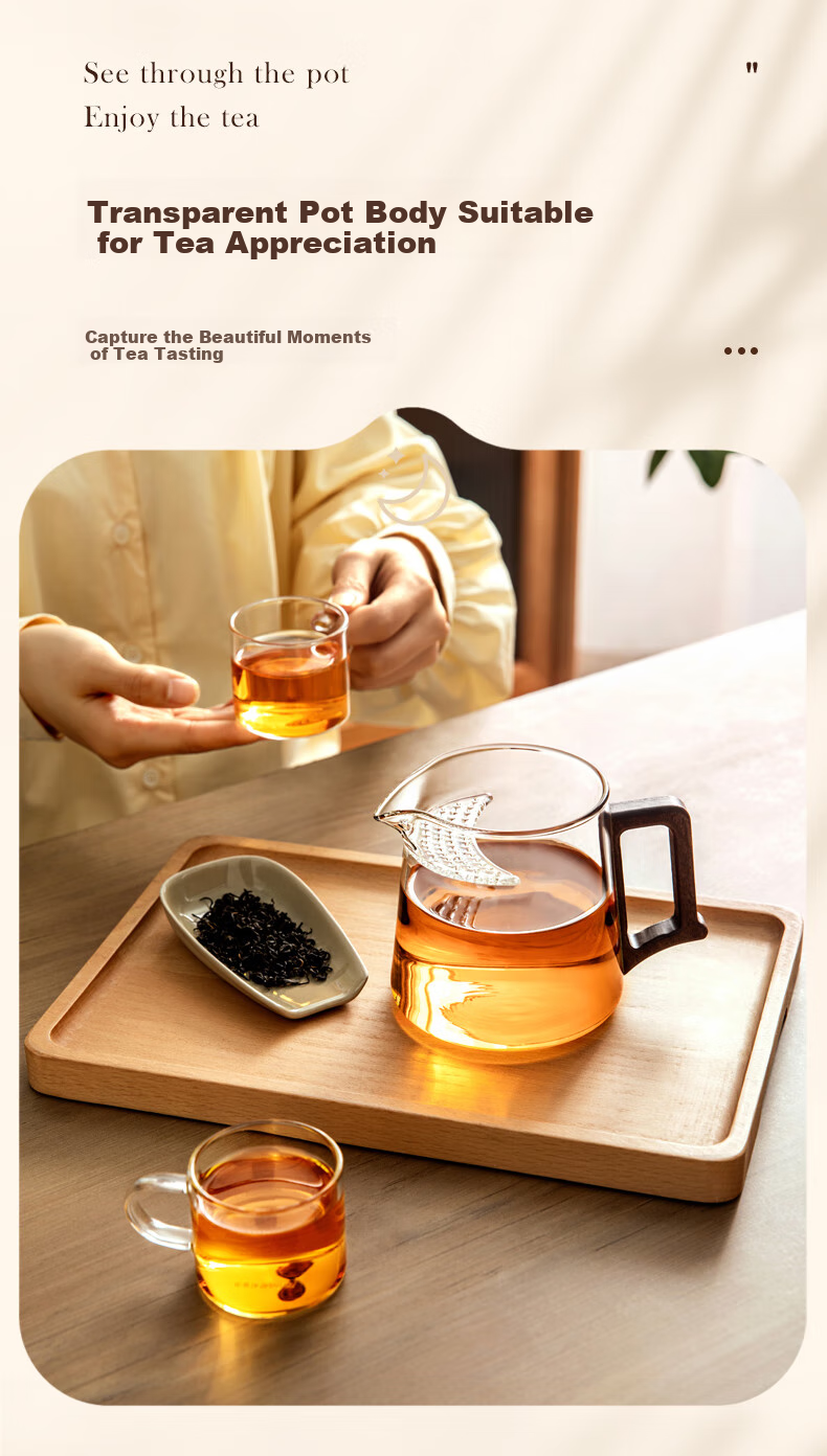 YIHUTEA Fair Cup Glass Teapot, Crescent-Shaped Filter, Specialized Tea Accessory for Green Tea, Glass Tea Divider with Tea Strainer 4
