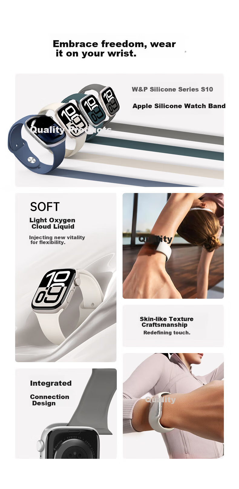 W&P 26 New Apple Watch Band Compatible with Apple Watch Ultra 4/3/2, Breathable Liquid Silicone Strap for IWatch Series 12/11/10/9/8/SE, Starlight Color 3