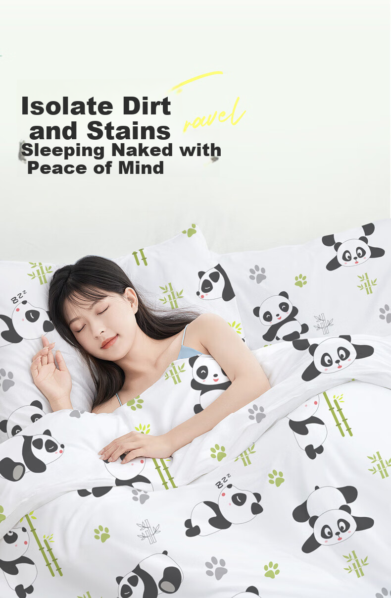 JAJALIN Disposable Four-Piece Set for Double Bed: Bed Sheet, Duvet Cover, Pillowcases, And Sleeping Bag Liner, Disposable Travel Essentials, Panda Design, 2-Piece Set 16