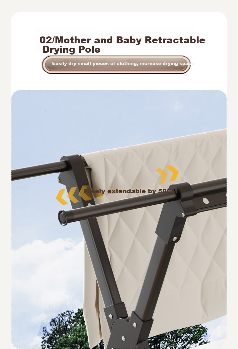 Shengnuoyilin Clothes Drying Rack, Floor-Standing Balcony Foldable Clothes Hanger for Indoor And Outdoor Use, 1.35m Extendable 5