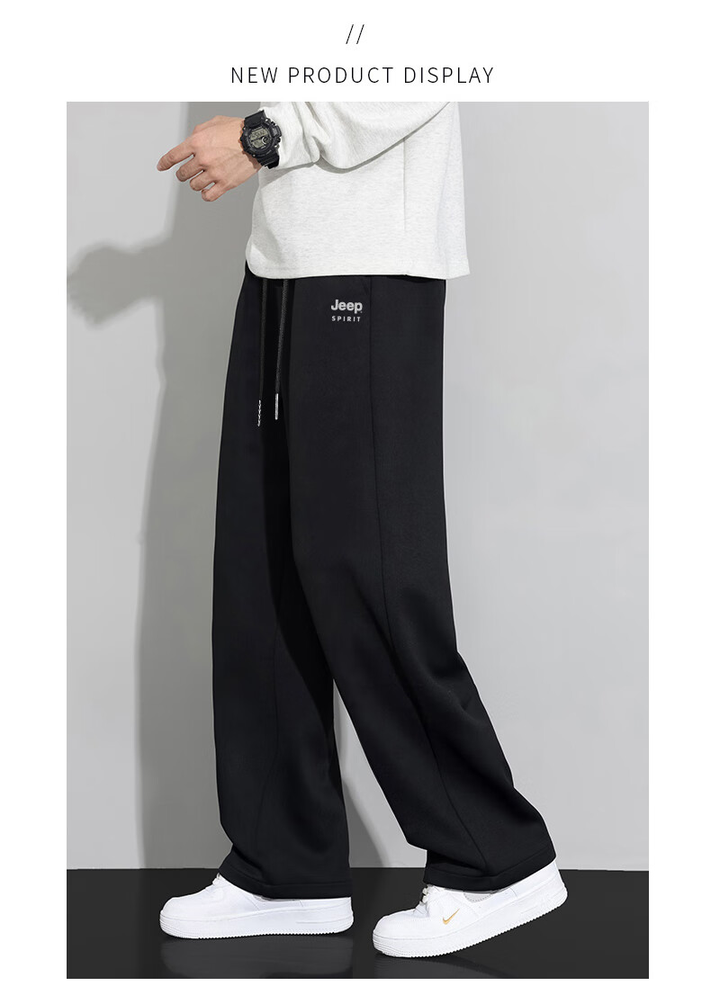 JEEP SPIRIT Men's Loose Straight-Leg Pants, Versatile Wide-Leg Trousers for Spring And Autumn, Casual Long Pants for Men, Black, Size M 6
