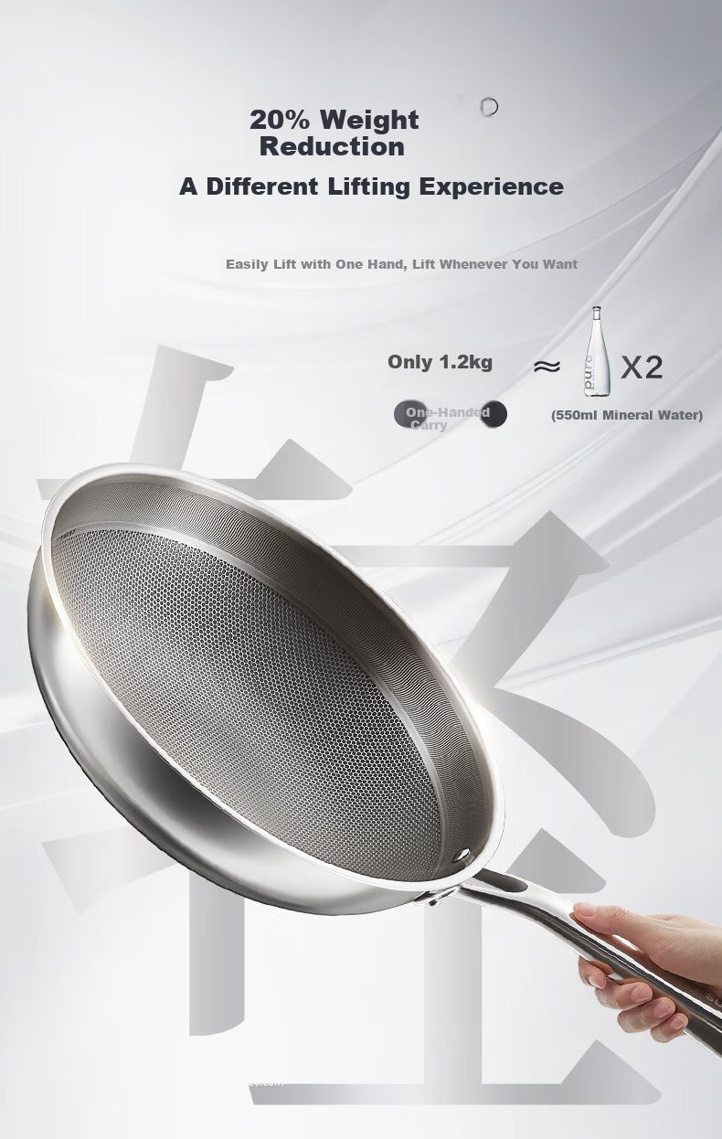 SUPOR Pure Titanium Wok, Non-Coated Non-Stick Pan, 32cm Stainless Steel Wok for Home Use, Compatible with Induction Cooker And Open Flame, Cooking Pan CC32T1 8