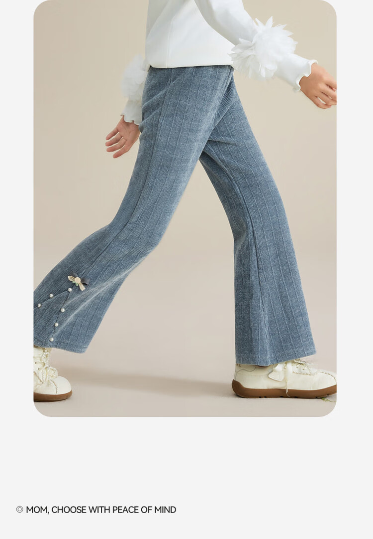 ASK JUNIOR Kids Corduroy Retro Flared Pants with Bow Girls Casual Long Trousers Spring 2026 14