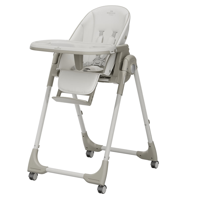BEIE Baby High Chair Toddler Dining Chair Kids Growth Chair Children's Seat Rocking Chair White Shell + Cloud Cushion