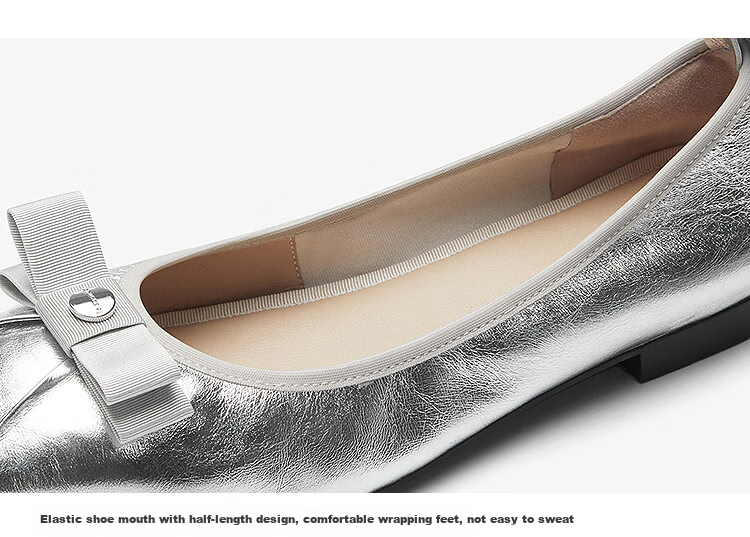 Le Saunda Elegant Bow Square Toe Shallow Low Heel Slip-On Women's Flats 6M01701 Moonlight Silver SVL 36 6