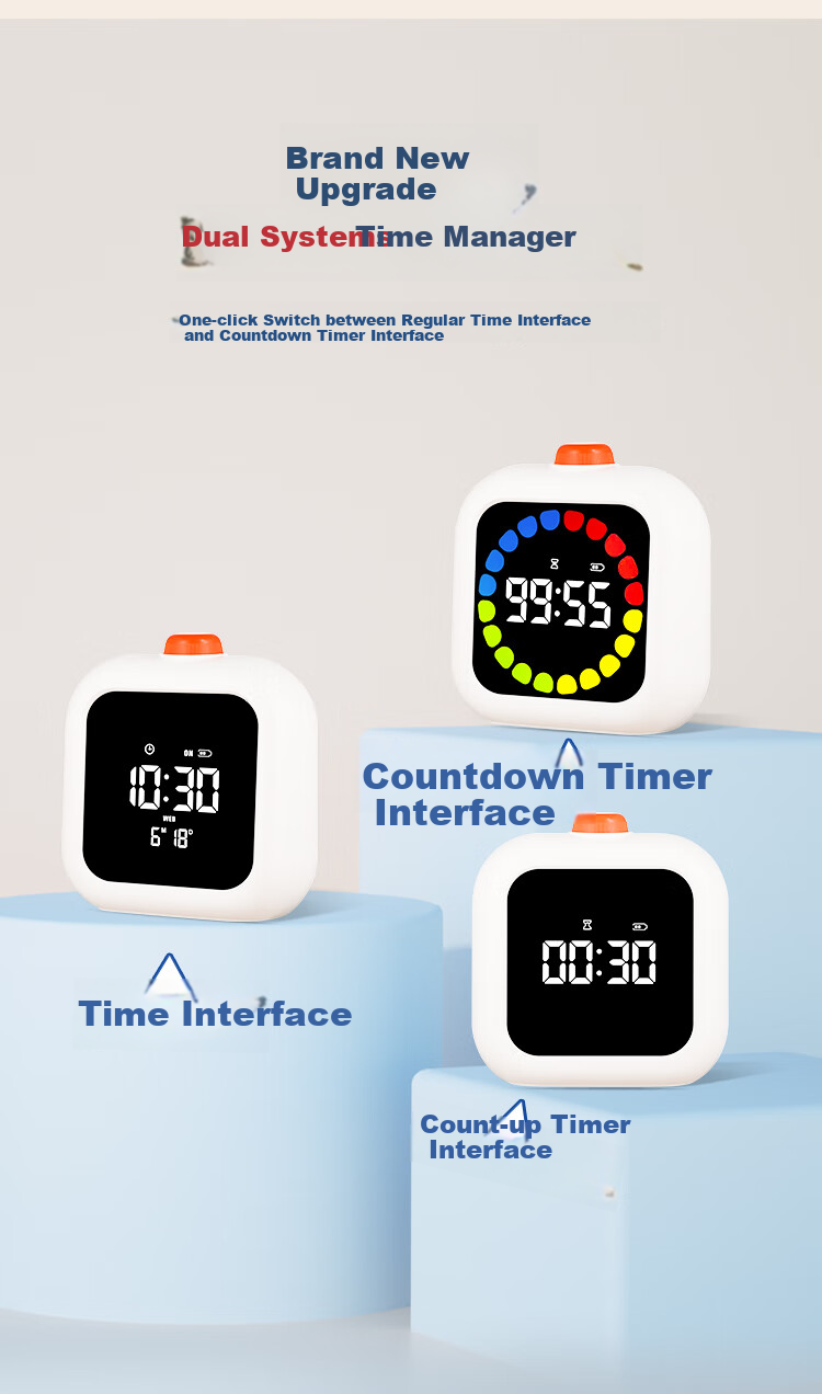 Compas Timer Alarm Clock Time Management Visual Aid for Children's Homework And Study, Desktop Stopwatch Clock Gift S5091 White Back-To Season Children's Day Gift 3