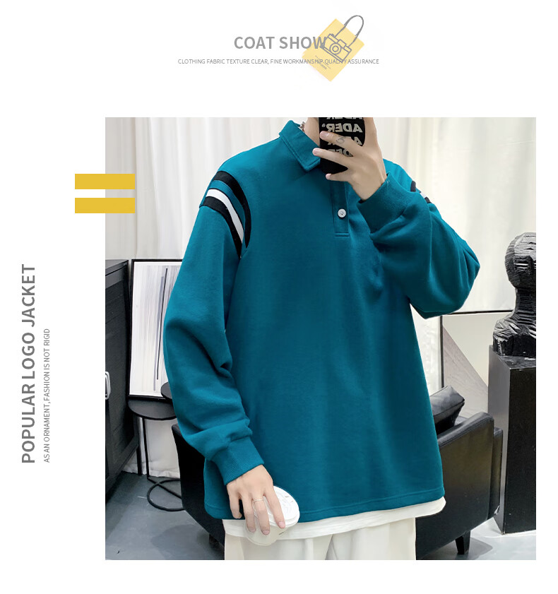 IZEXX Lapel Casual Men's Sweatshirt, Autumn Loose Long-Sleeve POLO Shirt, Versatile Trendy Top, XP13 Flax Gray, Size M 12