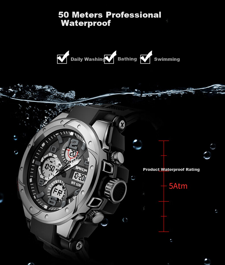 GEORGCOUNT Men's Multifunctional Sports Alarm Clock Electronic Watch for Middle School, High School Students, Men, Waterproof Youth Male Wearers 15
