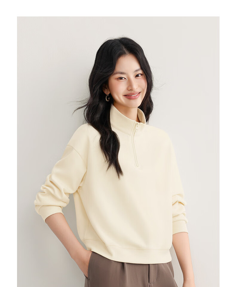 Urban Beauty Women's Short Hoodie 2026 New Spring Autumn Half-Zip Polo Collar Jacket for Petite Women 3