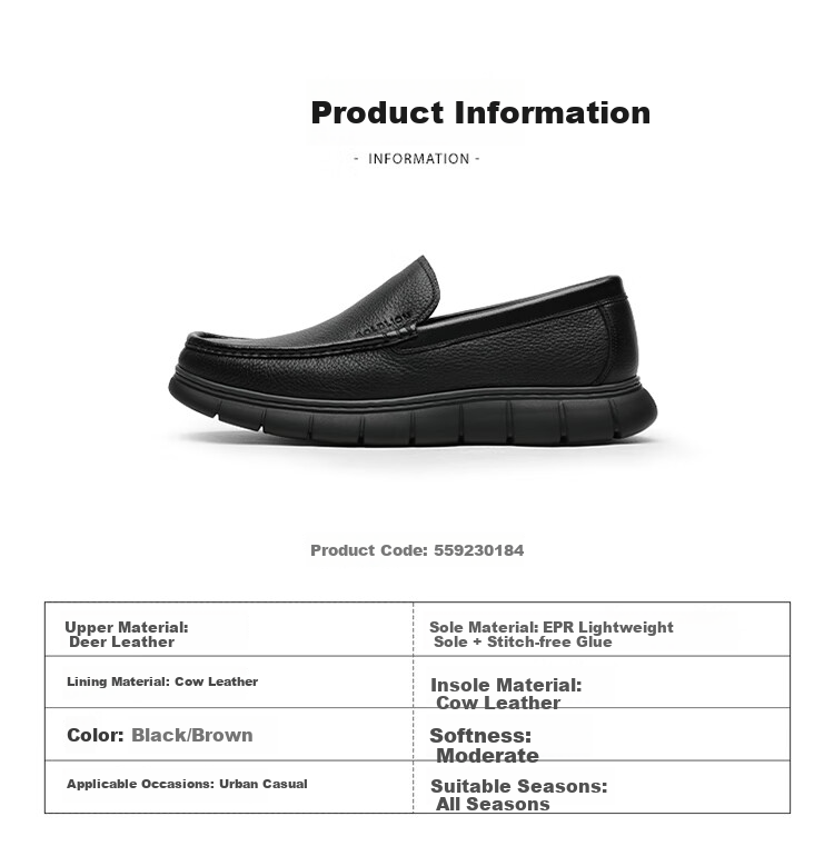 Goldlion Men's Shoes, Leather Shoes, Fashionable Business Casual Shoes, Comfortable Loafers, 55923018401A-Black Size 38 6