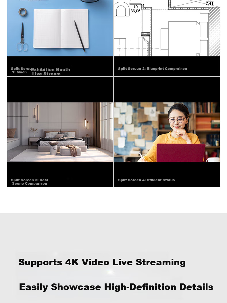 Deli Video Display Stand, 4K High-Definition Scanner, High-Speed Camera for Teaching, Live Streaming And Projection, Conference Projection And Explanation, Live Streaming with Annotations, Video Recording Capable, AI Noise Reduction, Foldable And Portable, with Fill Light, GK501 11