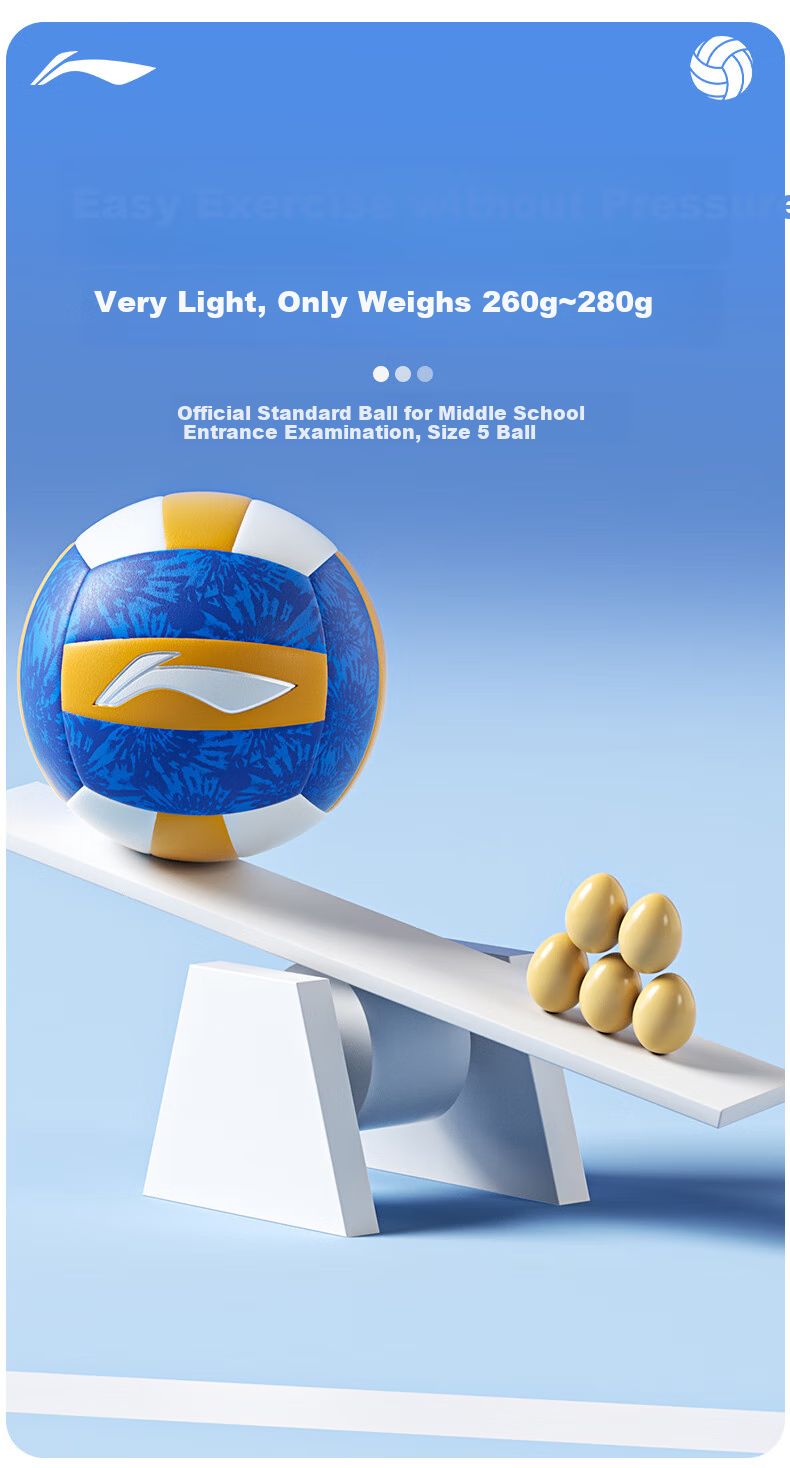 Li-Ning Volleyball Size 5 for Middle School Entrance Exam Training, Competition, Physical Education Class, Primary And Secondary School Physical Test, Adult And Children's Soft And Hard Volleyballs in Size 5 8