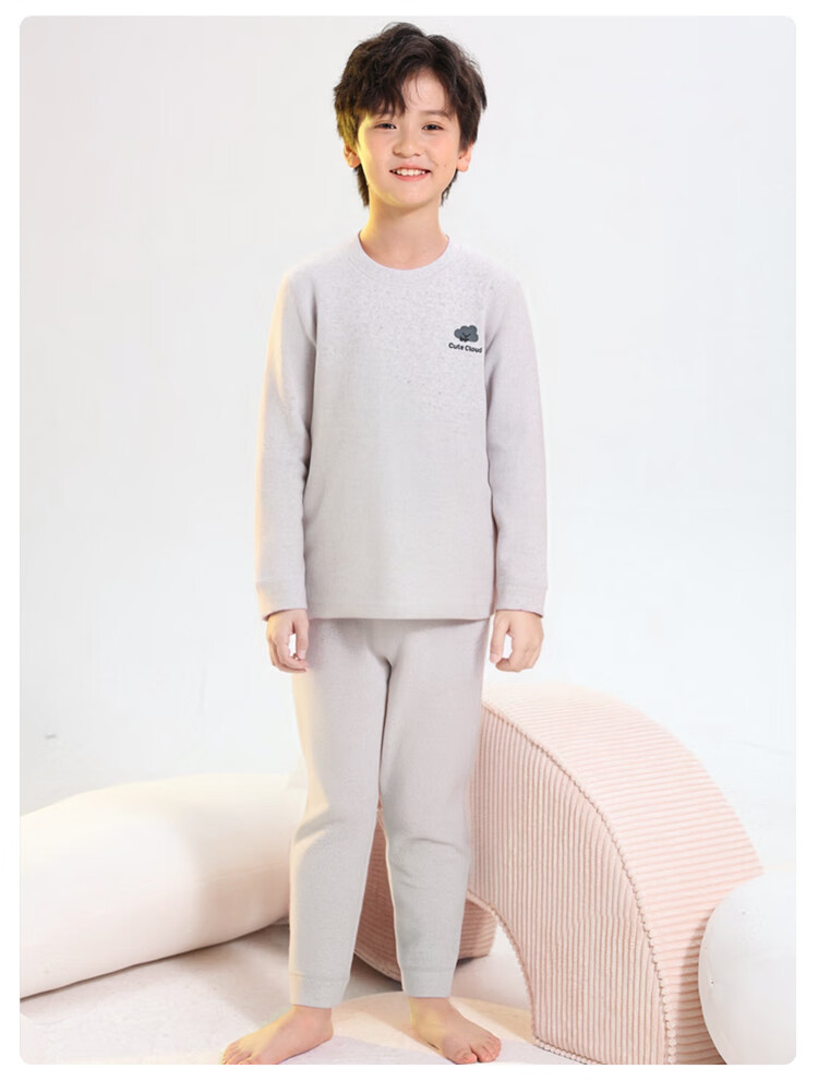 YUZHAOLIN Kids Thermal Underwear Set Unisex Autumn Cotton Pajamas Homewear Off-White 160 1