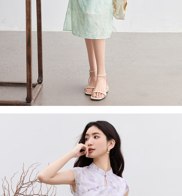 Sentubila Modified Qipao Chinese Style Dress Women Summer Waterdrop Hollow Stand Collar Embroidered New Chinese Waist Slimming Mid-Length Dress 20