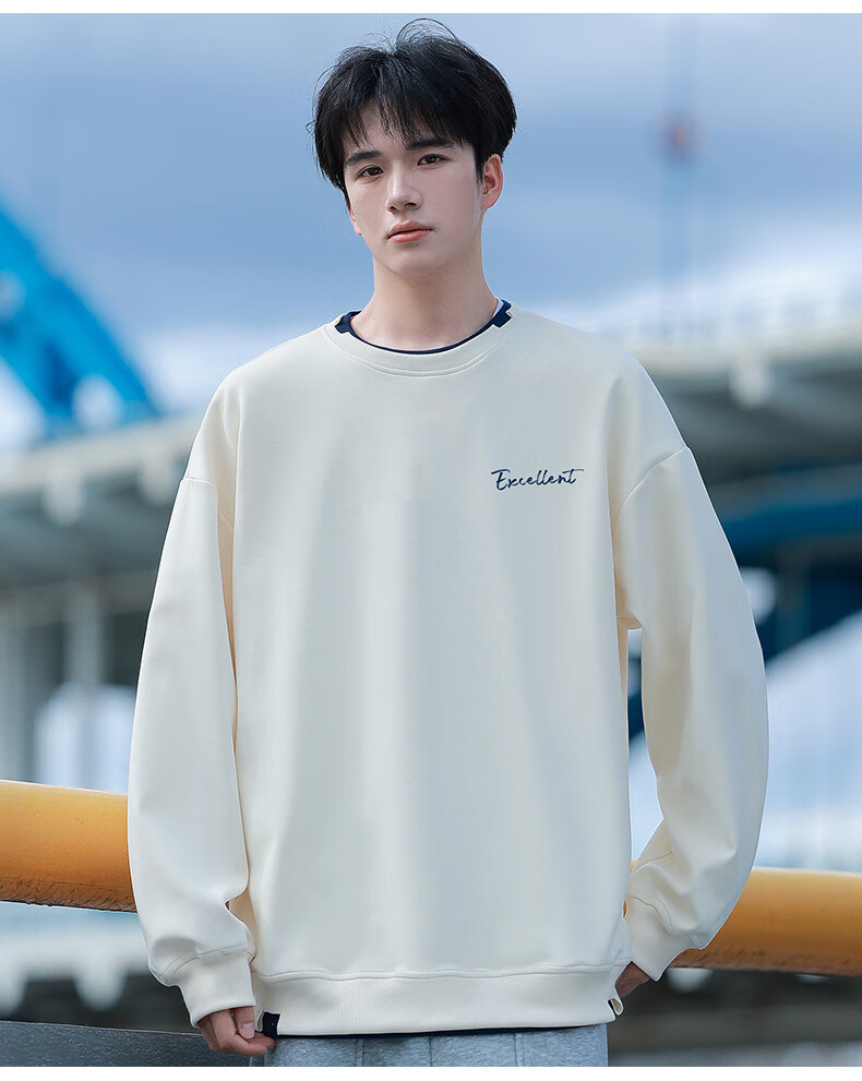 Huili Men's Sweatshirt, Autumn Simple Letter Print Long-Sleeve T-Shirt, Loose-Fitting Top, Round Neck Undershirt, Floral Gray, XL 14