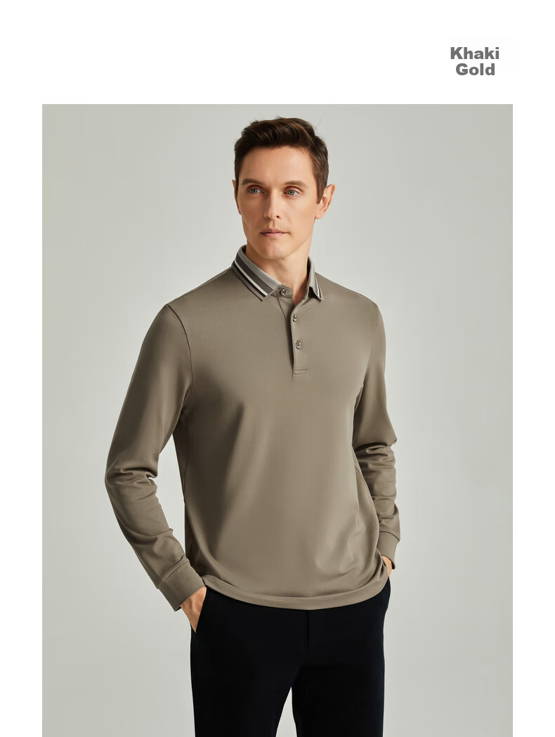 Shachi (SATCHI) Brushed Light-Absorbing Heat-Generating Constant Temperature Color-Block Lapel Business Men's Long-Sleeve T-Shirt Polo Shirt Men's Clothing Autumn Winter Dark Blue Size 46 5