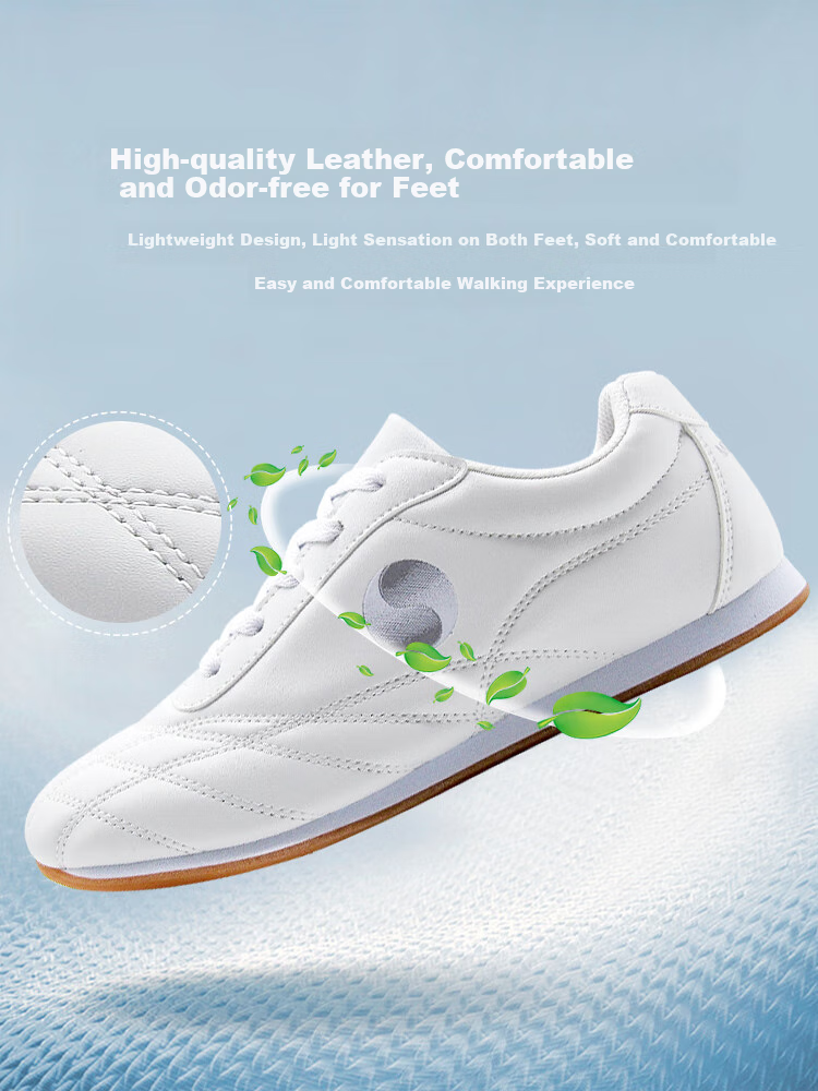 Shuangxingbate Tai Chi And Taekwondo Practice Shoes with Thin Soles for Middle-Aged And Elderly Men And Women, Square Dancing Martial Arts Soft Leather Sports Competition Training Shoes 2