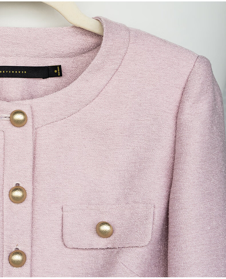ROEYSHOUSE Premium Little Chanel Style Slim Fit Short Jacket + Skirt Two-Piece Set 09299 Pink M 15