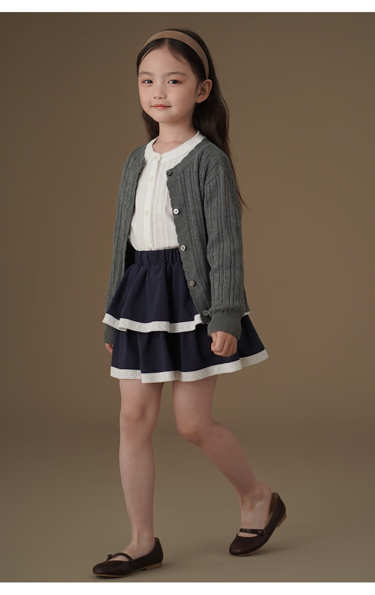 Hacikis Kids Spring and Autumn Knitted Cardigan Simple High-End Feel Skin-Friendly Girls' Mid to Big Kids Gray 160 3