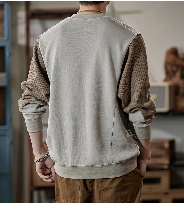 JEEP Men's Color Block Sweatshirt, Loose Fit T-Shirt Undershirt for Spring And Autumn, Casual Heavyweight Menswear, Apricot Color Block, 2XL 8