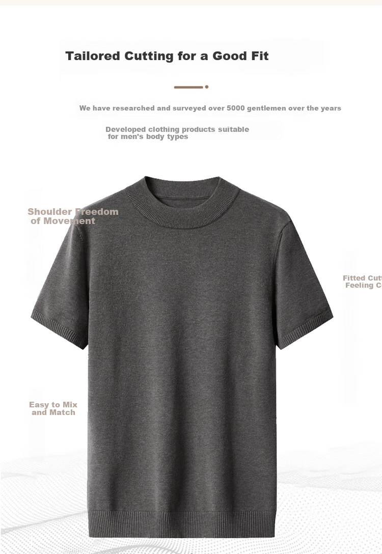 TUCANO Short-Sleeve Sweater for Men, Autumn And Winter Business Casual Base Layer Knit Top, Solid Color Warm Pullover Men's Clothing, Black XL 2