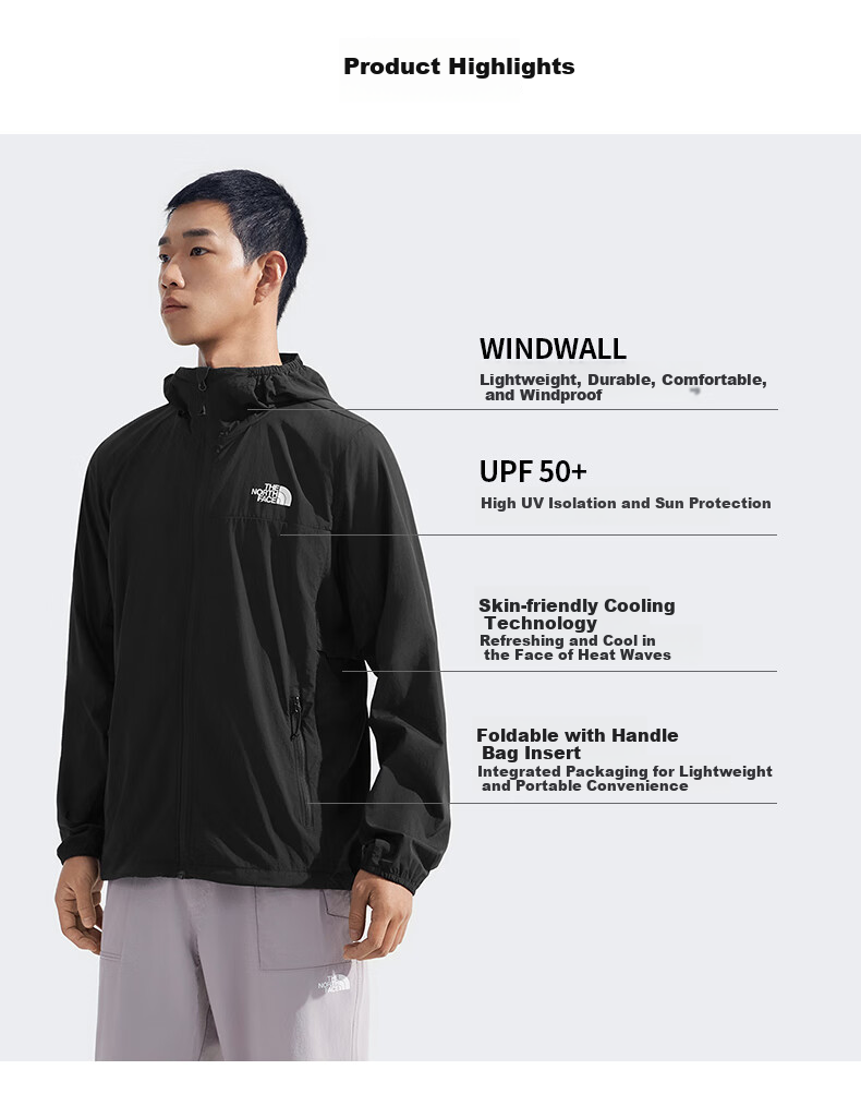 The North Face Lightweight Windbreaker for Men, Sun Protection Clothing, Outdoor Casual Sports Lightweight Skin Coat, 87VY KX7 XL 2