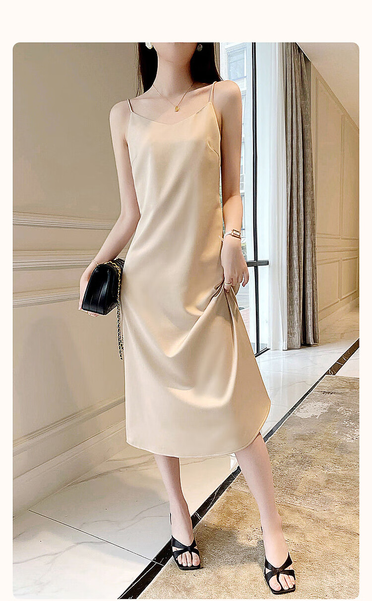 Dme [Glossy Satin Spaghetti Strap Dress], Summer Elegant X-Shaped Spaghetti Strap Midi Dress for Wome 1