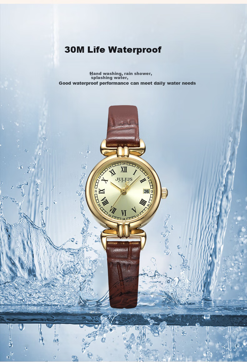 Julius Watch for Women, Korean Style Exquisite Small Square Zirconium Waterproof Quartz Student Ladies Watch, Wine Red JA-1064D 10