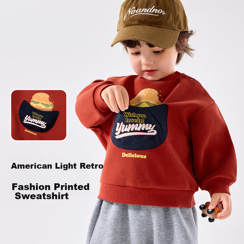 Dudujia Children's Cartoon Sweatshirt, Autumn Baby American Retro Top, Boys And Girls Fashion Printed Hoodie, Gray, Size 110