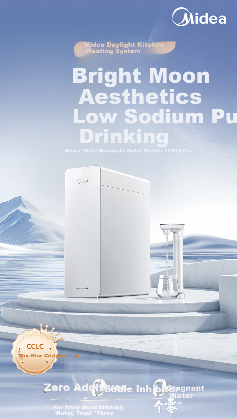 Midea Water Purifier White Moonlight 1000G PRO Under-Sink Kitchen Use 5-Year Long-Lasting RO Reverse Osmosis Anti-Scaling Agent Touch Control Dual Outlet Direct Drinking Water Purifier Upgrade Model 4