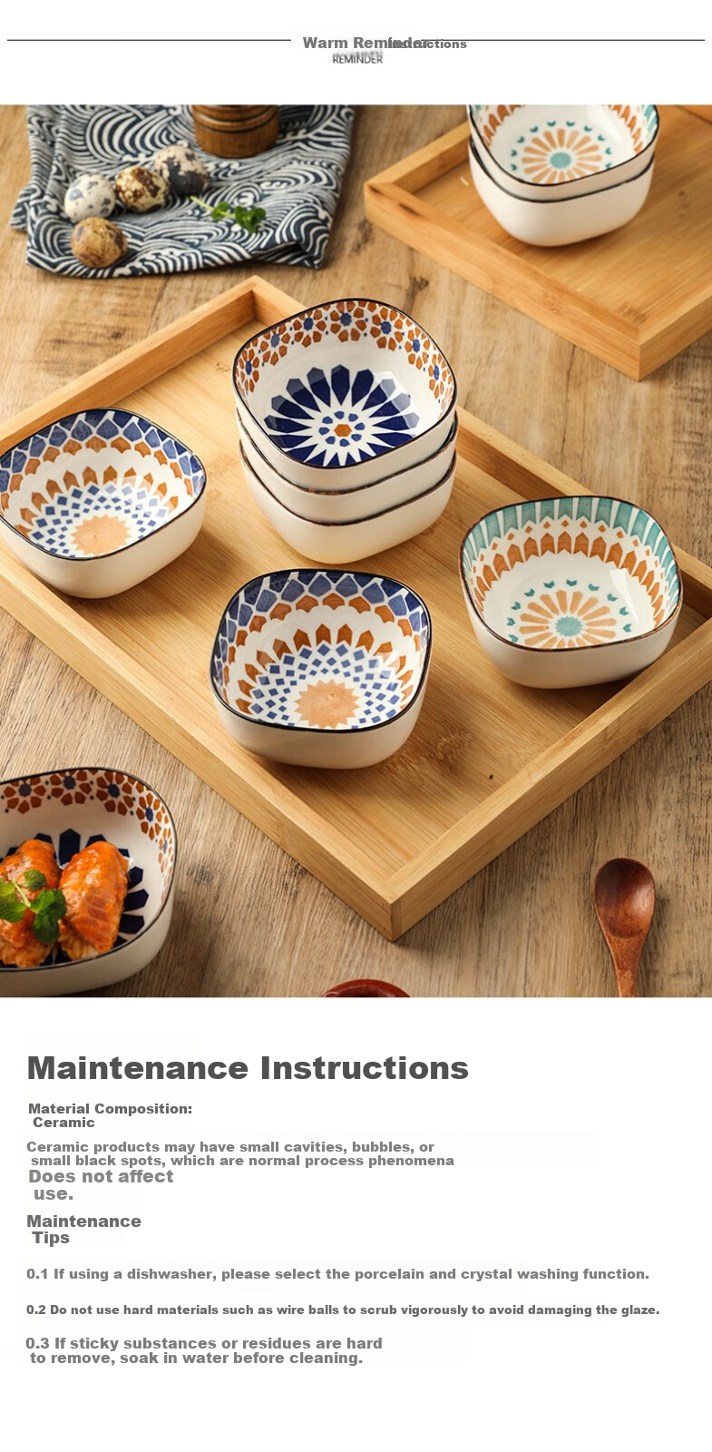 Canjiangjun Dipping Sauce Dishes, Snack Plates, Underglaze Ceramic Japanese-Style Home Dipping Bowls, Seasoning Plates, Set of 6 Bowls without Trays 13