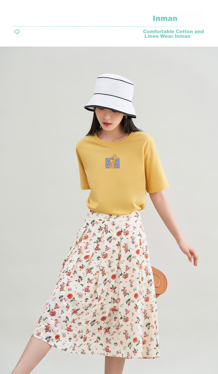 INMAN Women's 2025 Summer Embroidered Comfortable Simple Pullover Loose Fit Cotton Short Sleeve T-Shirt Sakura Pink S 1