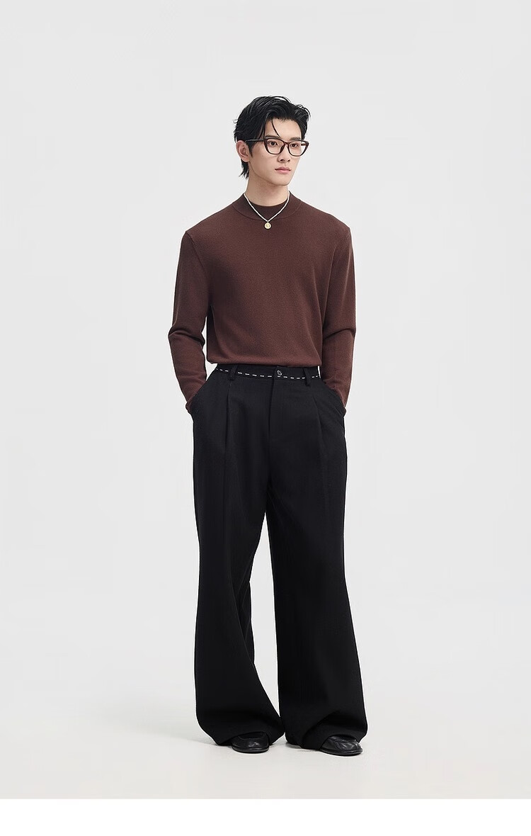 Earl Zuoer [Lycra Tencel Wool] Early Winter 25 Crew Neck Pullover Knit Base Shirt Men's Solid Loose Sweater 45