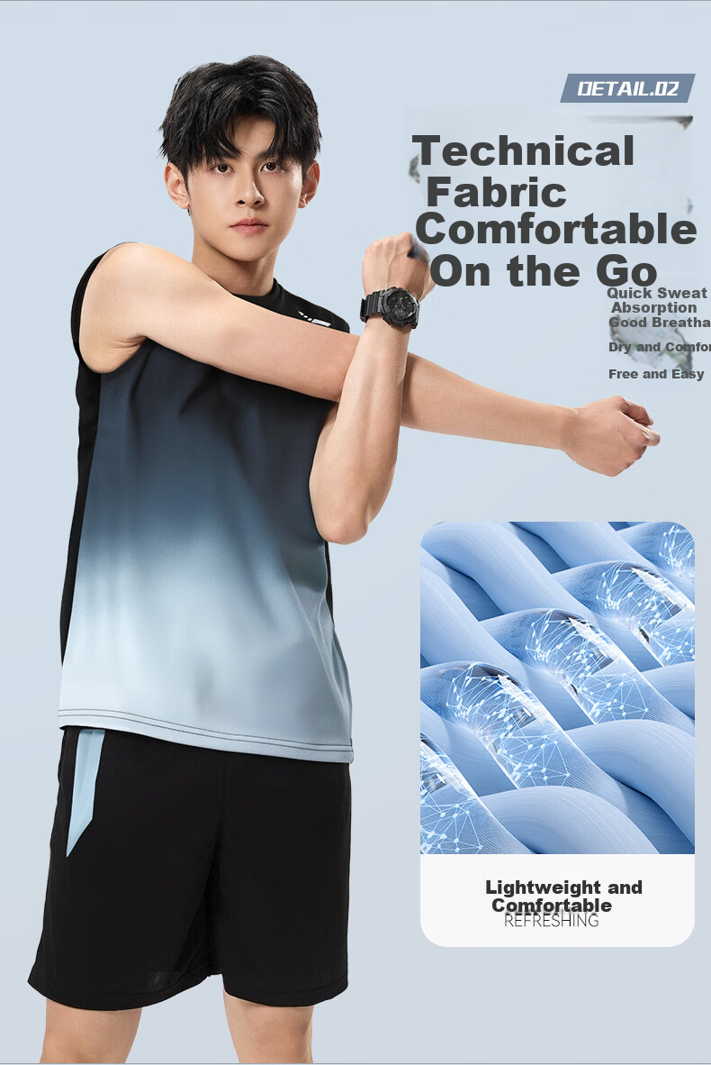 VICTORIATOURIST Men's Sports Set, Indoor Fitness Wear, Sports Tank Top, Ice Silk Quick-Dry Shirt, Running Basketball Training T-Shirt Equipment 4