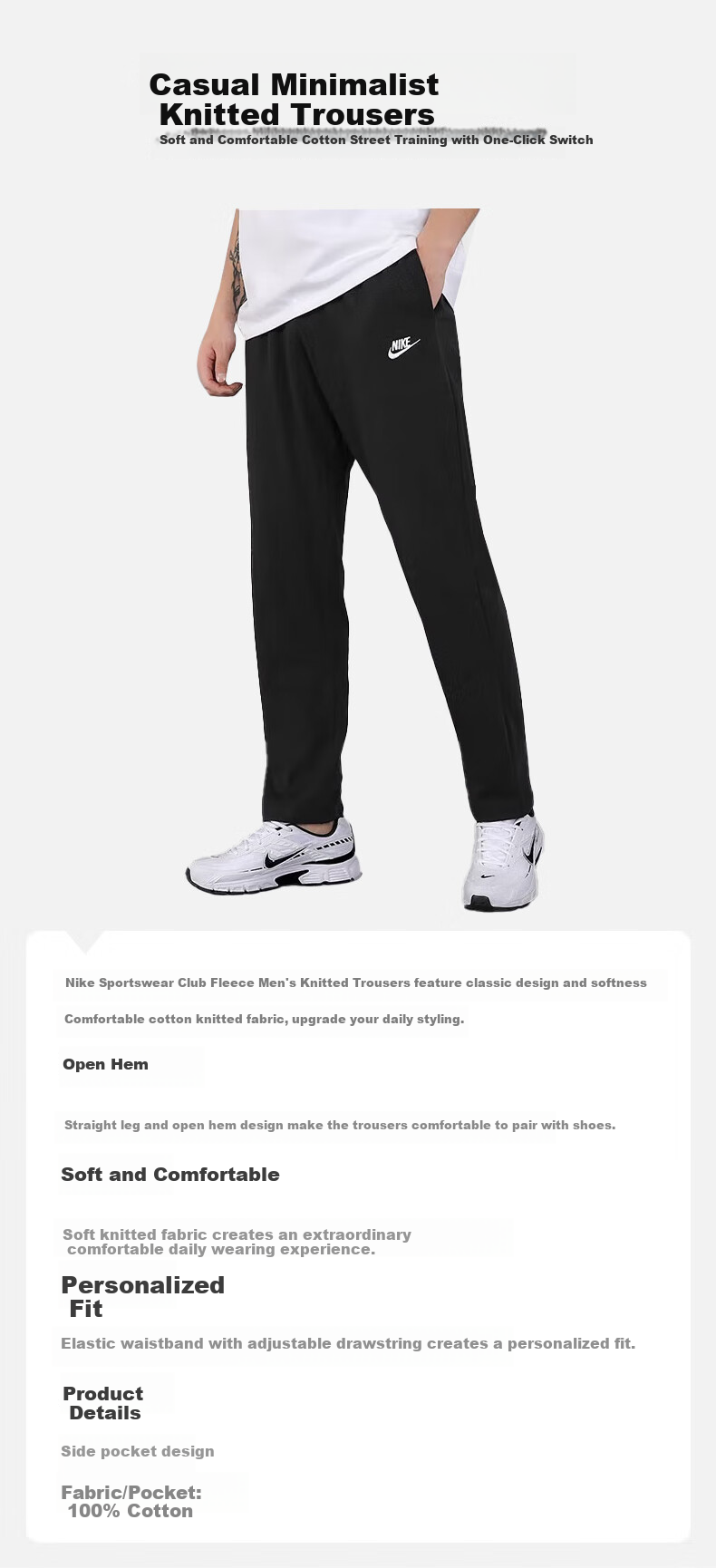 NIKE Men's Sports Pants, Spring And Autumn Style, Single-Layer Knit, Straight-Leg Casual BV2767-010 Black M 1