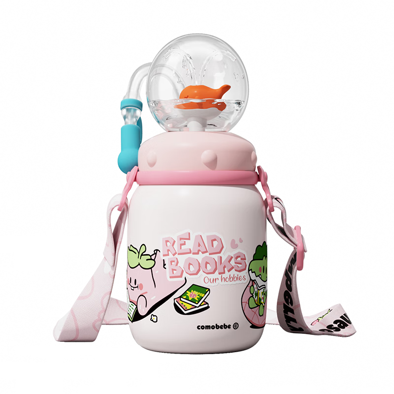 Comobebe Kids Insulated Water Bottle Large Capacity Whale Spray Cup School Use Straw Cup 316 Stainless Steel Fun Water Bottle