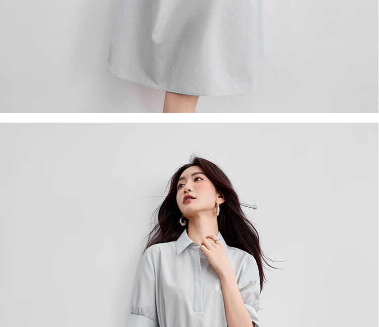 Sentubila Commuter Style Five-Sleeve Summer Slim Waist Embroidered Shirt Dress for Women Mid-Length 23