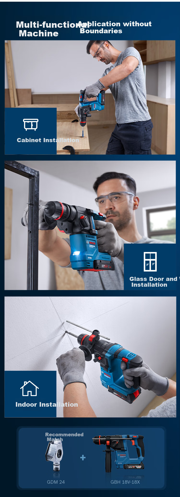 BOSCH Rotary Hammer Drill Brushless 18V Lithium Battery with Accessories Kit GBH-18V Dual Battery Universal Chuck Versio 11