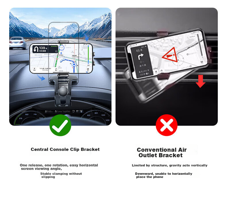 Lisen Car Phone Holder, Multifunctional Clip-On Car Phone Mount, Suitable for HUD, Center Console, And Dashboard 6