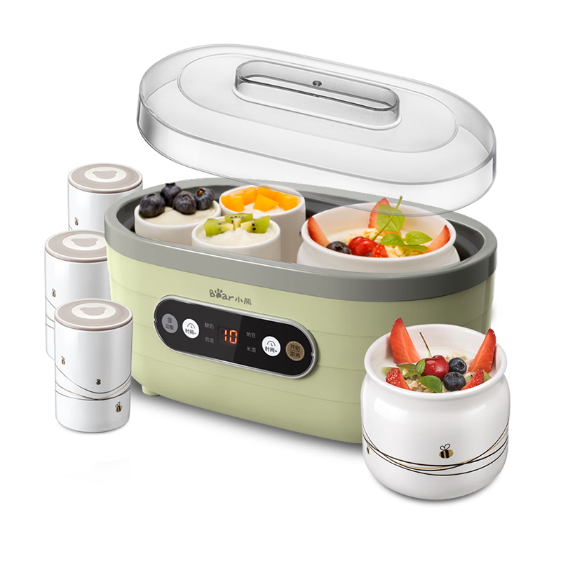 Bear Yogurt Maker, Home Automatic Large Capacity Multi-Cup Rice Wine Maker Yogurt Fermentation Machine Natto Pickle Maker SNJ-C10P2 (Light Green)
