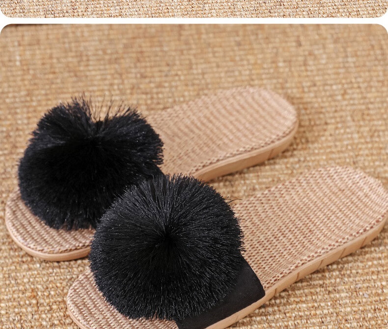 Huamei Jianbu Women's Linen Slippers Indoor Non-Slip Odor-Resistant Sweat-Absorbing Durable Floor Sandals HM3130 Black Size 37-38 9