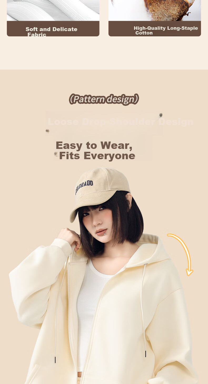 Jeanswest Hoodie for Women, Spring And Autumn New Style Jacket, Women's Cardigan, Hooded Couple's Wear, Petite Casual Loose Fit for Men And Wome 2