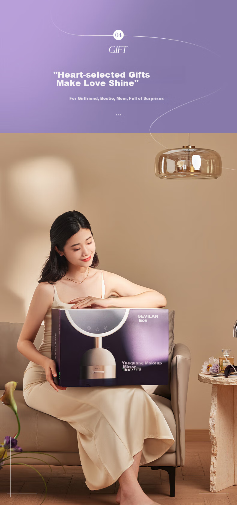 GEVILAN 3D Linkage Makeup Mirror with LED Light, Smart Illumination, Desktop Vanity Table, High-Definition Lighting Mirror, Gift for Girlfriend, Wife, Best Friend, Birthday And Wedding Present M2 White 11