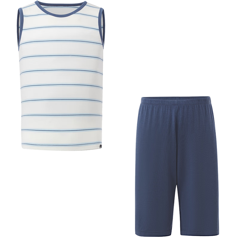 Aimer Kids Boys' Loungewear Set: Modal Striped Tank Top And Shorts - Navy Blue Stripes Size 110