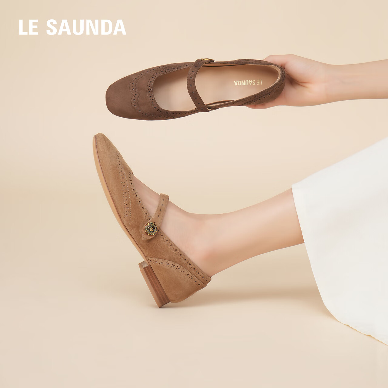 Le Saunda 2025 Autumn New Retro Mary Jane Women's Flats 6T15801 Caramel Brown CMS 40