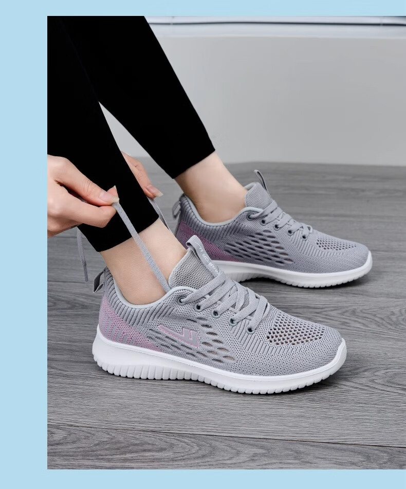 Warrior Women's Sports Shoes Spring Summer Shock Absorption Soft Sole Rebound Casual Shoes for Moms and Elderly 0686 Pink Purple Size 38 23